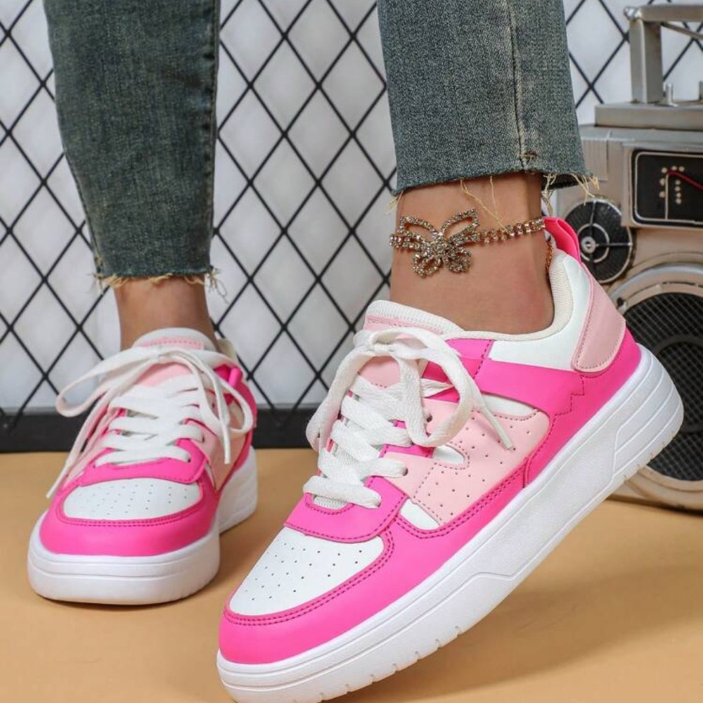 Women's Pink and White Sneakers